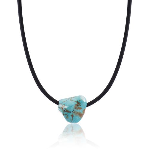 Black rubber necklace, sterling silver turquoise stone.