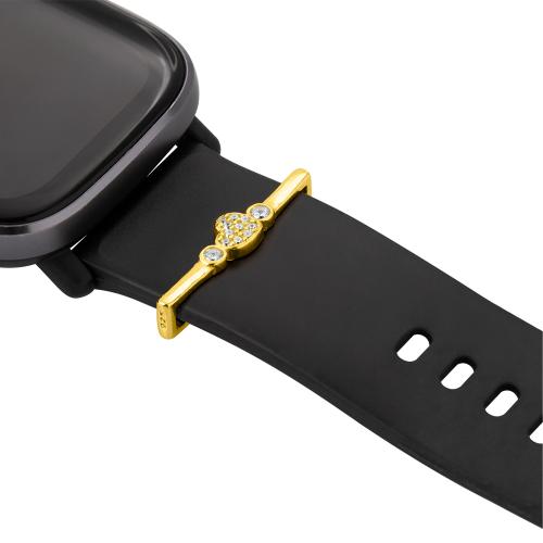 Κόσμημα για λουράκι smartwatch, ασήμι 925, κίτρινο χρυσό επιχρύσωμα, καρδιά με λευκά ζιργκόν και μονόπετρα.