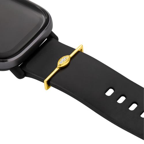 Κόσμημα για λουράκι smartwatch, ασήμι 925, κίτρινο χρυσό επιχρύσωμα, μάτι με λευκά ζιργκόν.
