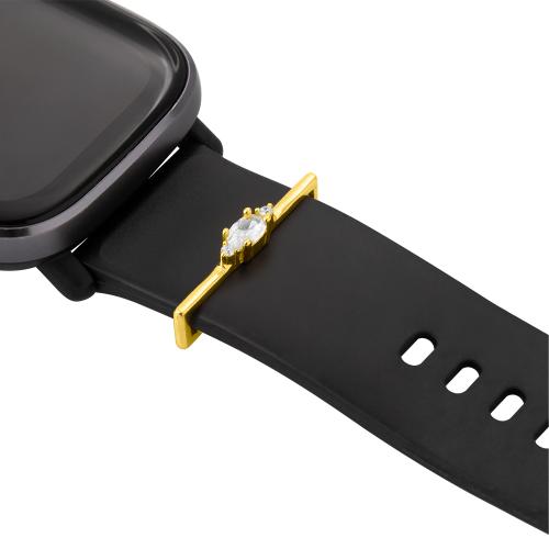 Κόσμημα για λουράκι smartwatch, ασήμι 925, κίτρινο χρυσό επιχρύσωμα, οβάλ λευκό μονόπετρο.