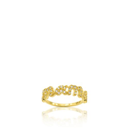 Yellow gold plated sterling silver ring, "mama" with white cubic zirconia.