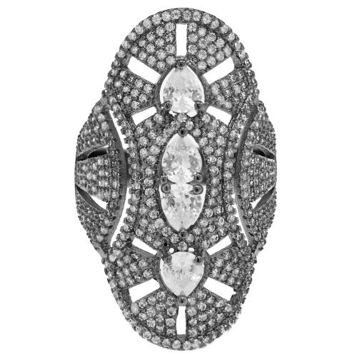 Δαχτυλίδι μαύρο επιροδιωμένο ασήμι 925, λευκά ζιργκόν.