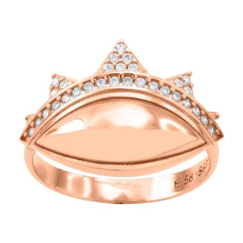 Δαχτυλίδι ροζ επιχρυσωμένο ασήμι 925, μάτι και κορώνα με λευκά ζιργκόν.