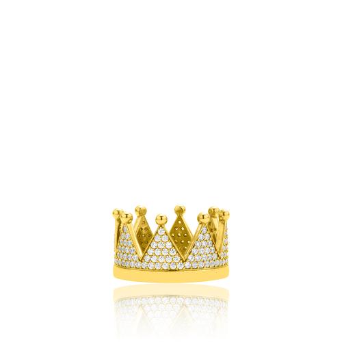 Yellow gold plated sterling silver ring, white cubic zirconia crown.