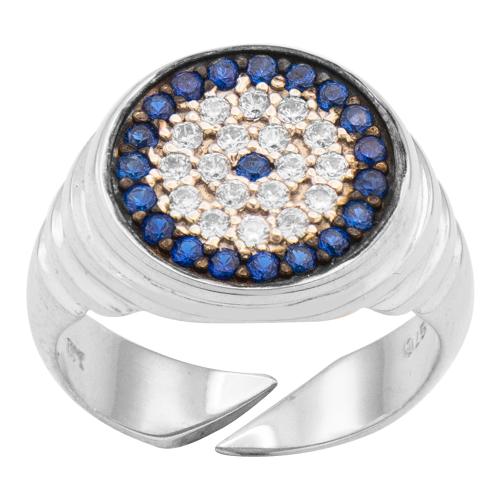 Δαχτυλίδι ασήμι 925, μάτι με λευκά και μπλε ζιργκόν.