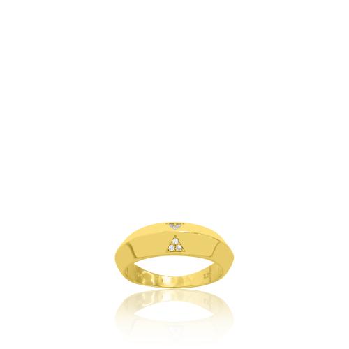 Δαχτυλίδι κίτρινο επιχρυσωμένο ασήμι 925, τρίγωνο με λευκά ζιργκόν.
