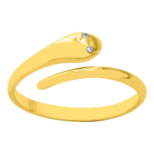 Δαχτυλίδι κίτρινο επιχρυσωμένο ασήμι 925, φίδι με λευκά ζιργκόν.
