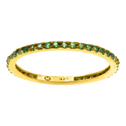 Δαχτυλίδι κίτρινο επιχρυσωμένο ασήμι 925, βέρα με πράσινα ζιργκόν.