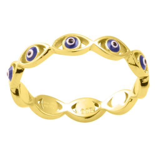 Δαχτυλίδι κίτρινο επιχρυσωμένο ασήμι 925, μάτια από σμάλτο.