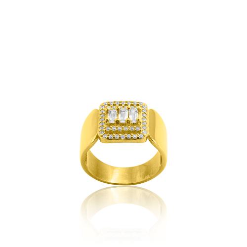 24Κ Yellow gold plated sterling silver ring, white cubic zirconia.
