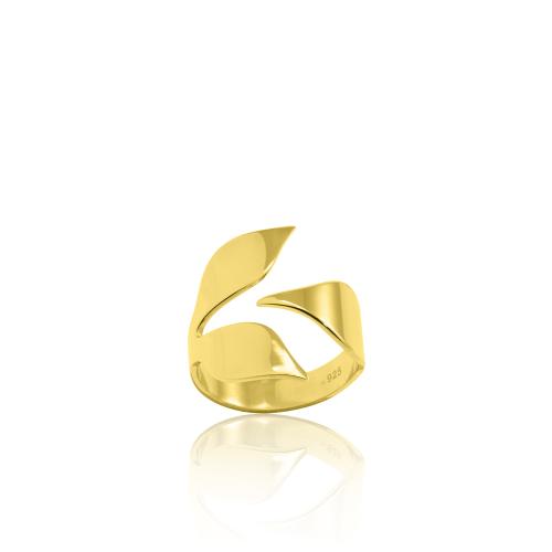 Δαχτυλίδι ασήμι 925, κίτρινο επιχρύσωμα 24Κ, φύλλο.