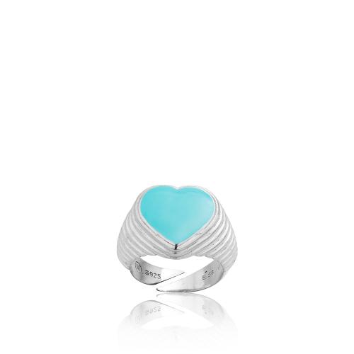 Sterling silver ring, turquoise enamel heart.