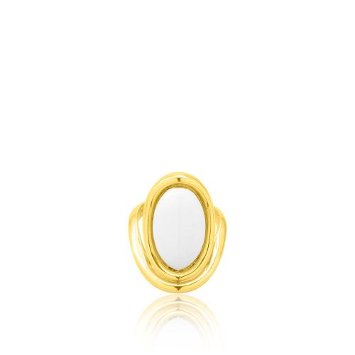 Δαχτυλίδι ασήμι 925, κίτρινο επιχρύσωμα 24Κ, οβάλ με λευκό σμάλτο.