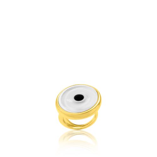 Δαχτυλίδι ασήμι 925, κίτρινο επιχρύσωμα 24Κ, μάτι από γυαλί Μουράνο.