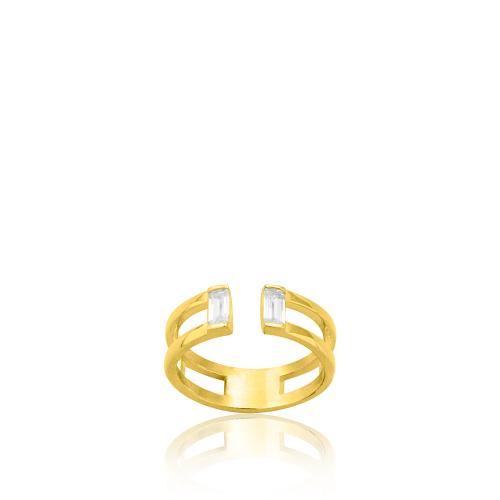 Δαχτυλίδι ασήμι 925, κίτρινο επιχρύσωμα 24Κ, λευκά μονόπετρα.
