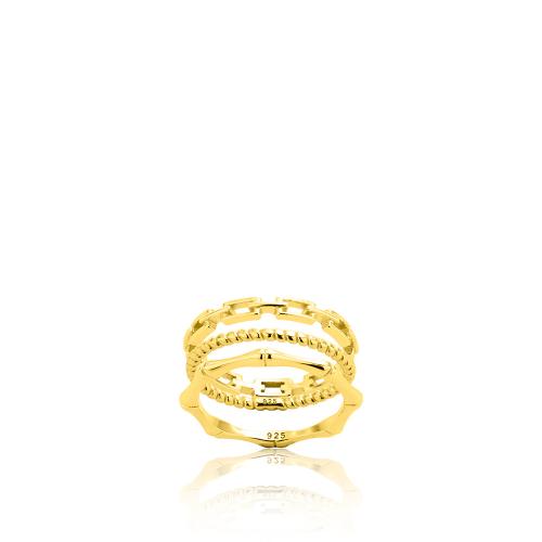 Δαχτυλίδι τριπλό ασήμι 925, κίτρινο επιχρύσωμα 24Κ.