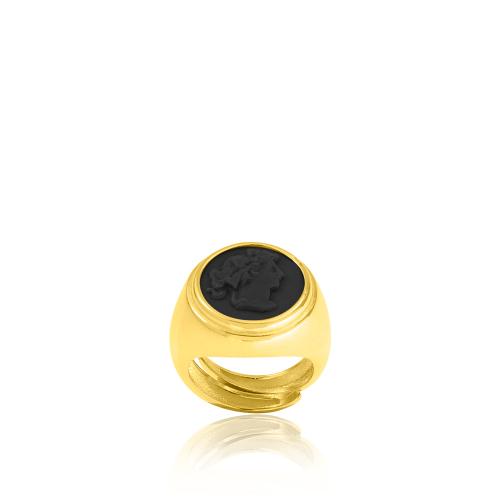 Δαχτυλίδι ασήμι 925, κίτρινο επιχρύσωμα 24Κ, ανάγλυφη προτομή.