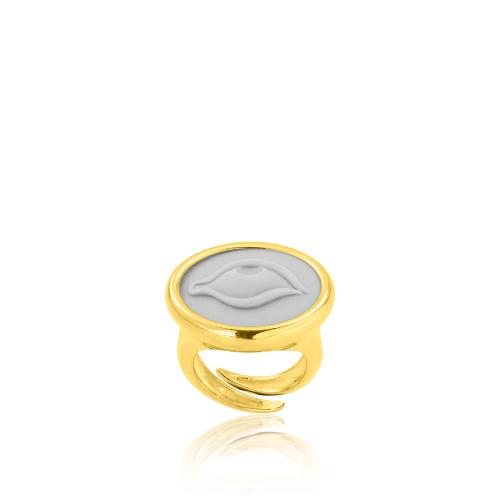24Κ Yellow gold plated sterling silver ring, relief evil eye.