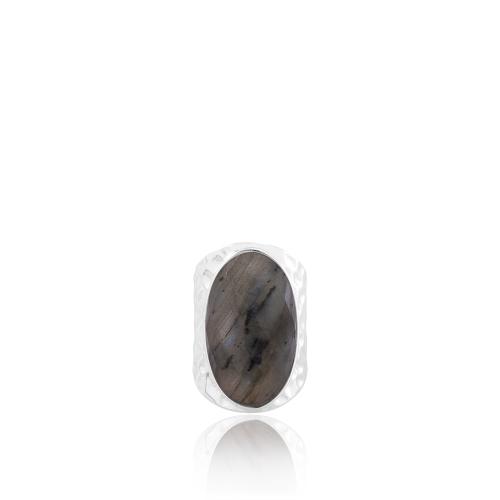 Sterling silver hammered ring, grey semi precious stone.