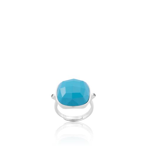 Sterling silver ring, turquoise semi precious stone and white cubic zirconia.