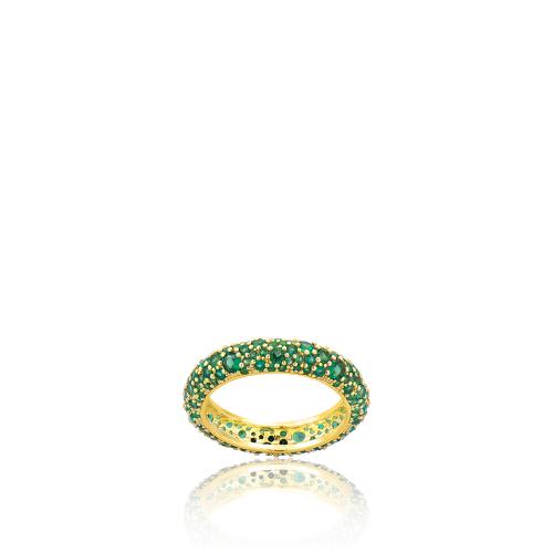 Δαχτυλίδι ασήμι 925, κίτρινο επιχρύσωμα 24Κ, πράσινα ζιργκόν.