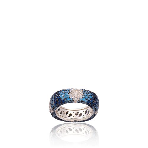 Δαχτυλίδι ασήμι 925, μπλε και λευκά ζιργκόν.
