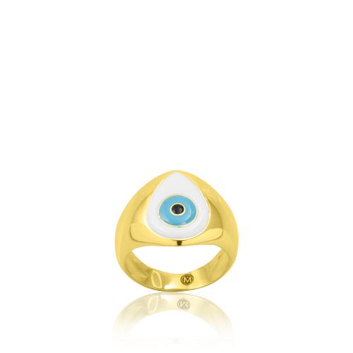 24Κ Yellow gold plated sterling silver ring, enamel evil eye.