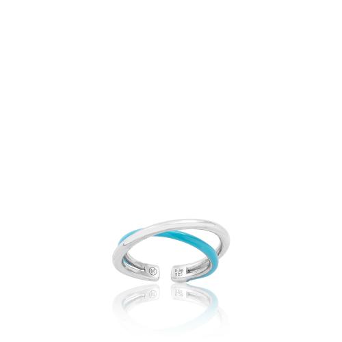 Sterling silver double ring, turquoise enamel.
