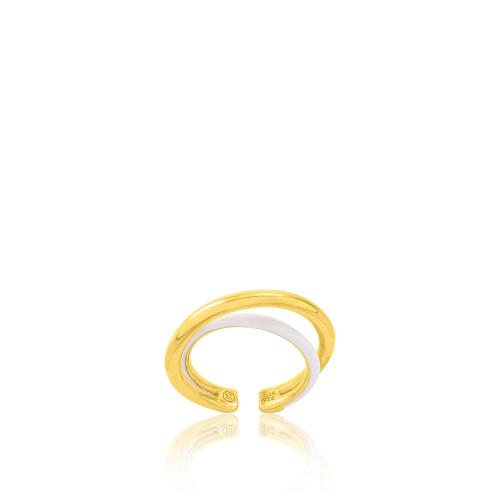 Δαχτυλίδι διπλό ασήμι 925, κίτρινο επιχρύσωμα 24Κ, με λευκό σμάλτο.