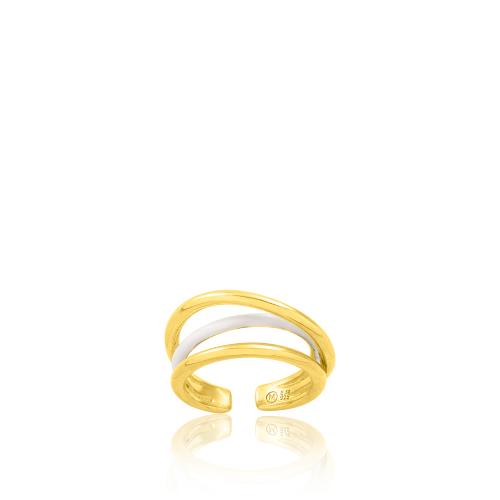 Δαχτυλίδι τριπλό ασήμι 925, κίτρινο επιχρύσωμα 24Κ, με λευκό σμάλτο.